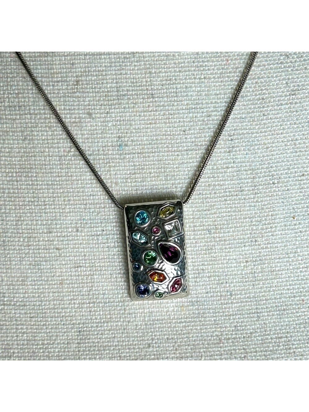 Brighton Bejeweled Necklace Colorful Pendant with Crystals Silver Plated 18"